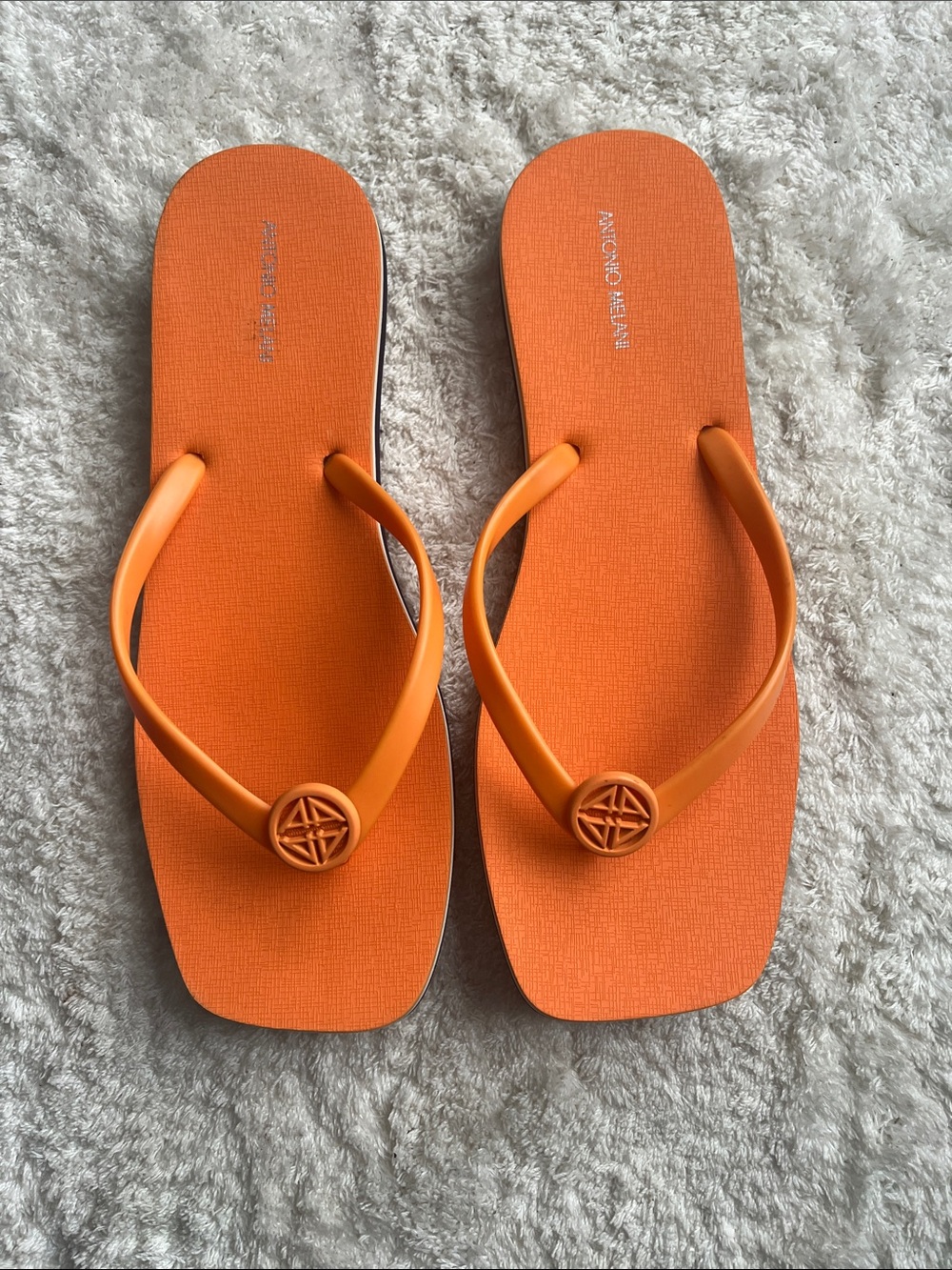 ANTONIO MELANI Orange Square-Toe Flip Flops